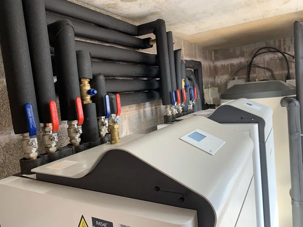 Stiebel Eltron ground source heat pumps installed in a plant room by PBT Installations